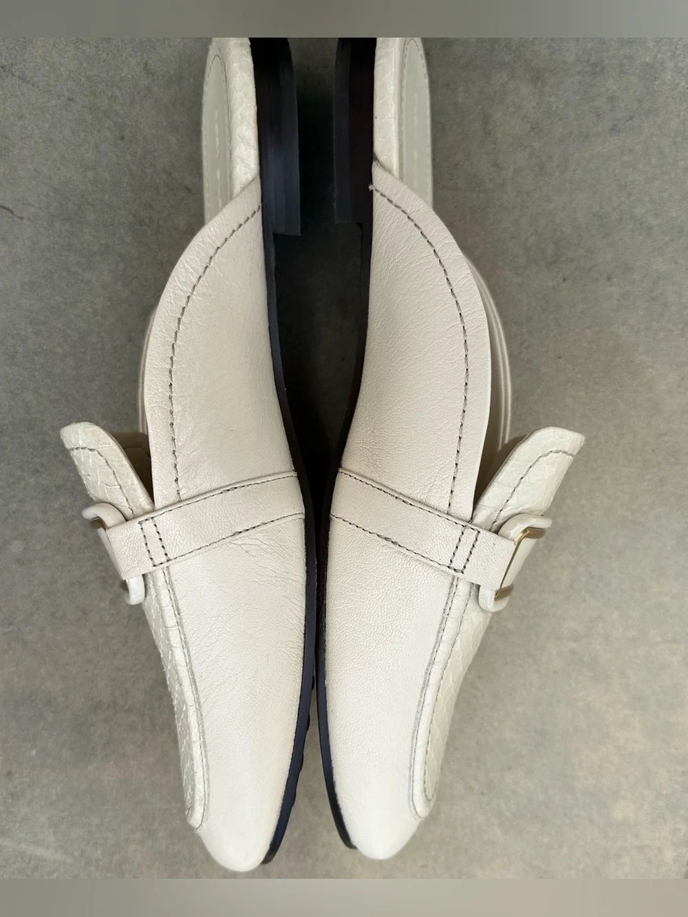 Tory Burch Georgia Backless Loafer Mules Cream Snake Embossed Logo Buckle NEW 10